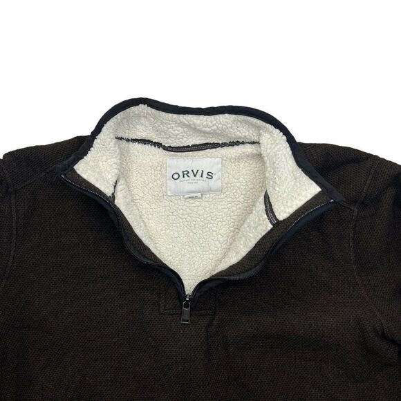 Orvis Men's Brighton Brown Fleece Lined 1/4 Zip Pullover - Picture 5 of 11